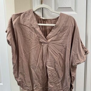 Vine & Love Pink Short Sleeve Blouse with Tie Front